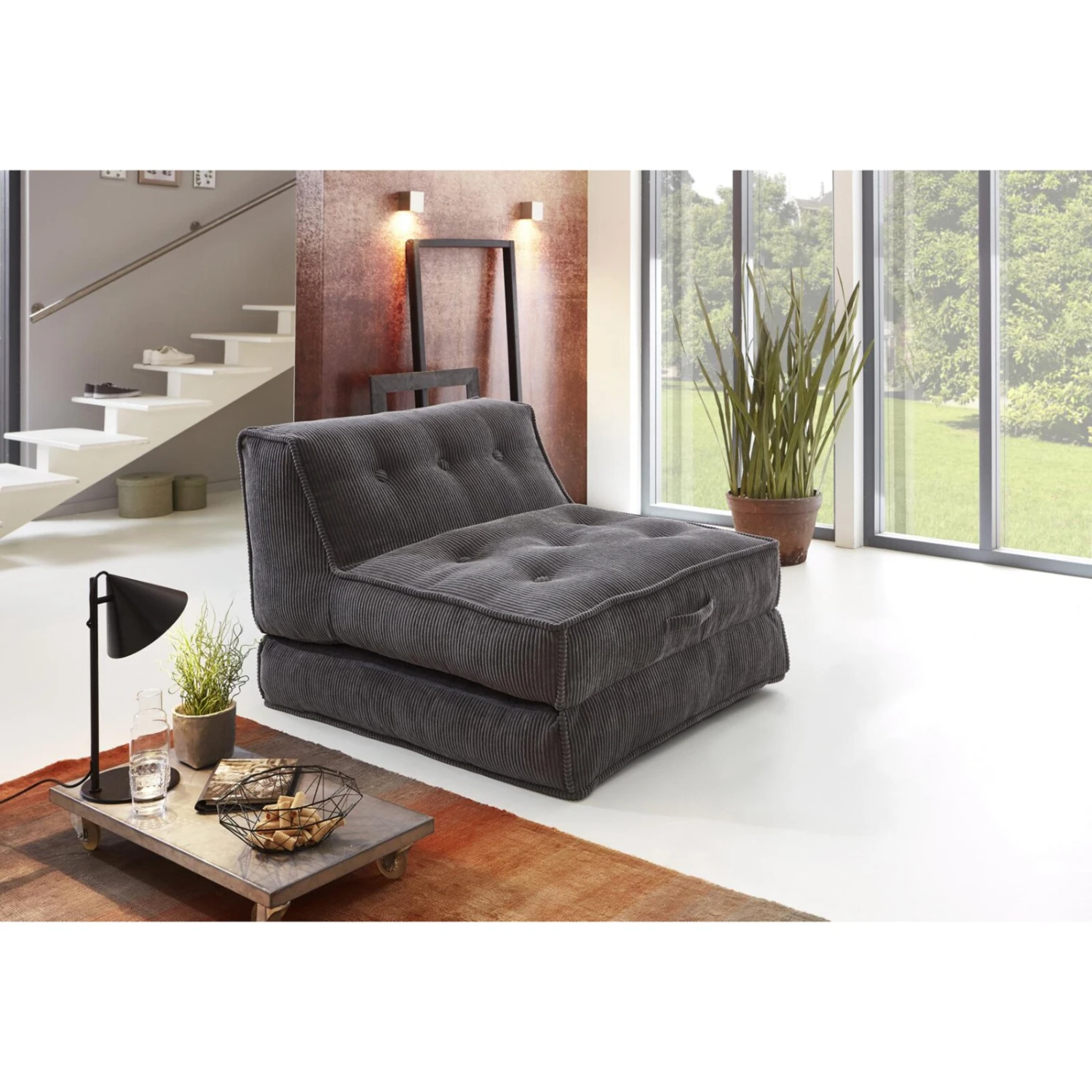 XXL-Relaxsessel - grau - Kord - mit Liegefunktion 4 XXL-Relaxsessel - grau - Kord - mit Liegefunktion – Bild 4