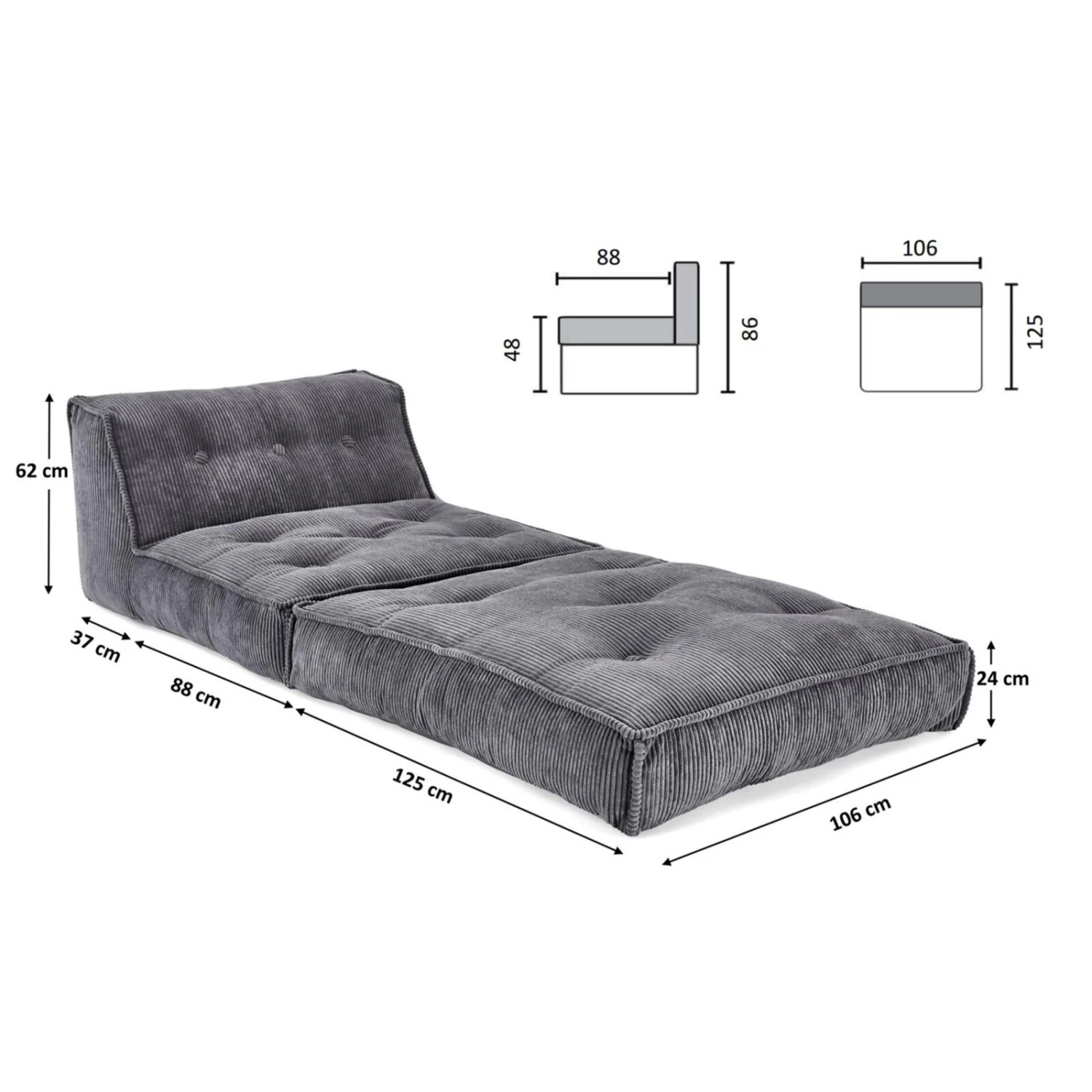 XXL-Relaxsessel - grau - Kord - mit Liegefunktion 6 XXL-Relaxsessel - grau - Kord - mit Liegefunktion – Bild 6