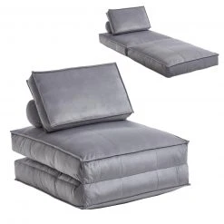 Relaxsessel - hellgrau - Samtvelours - mit Kissen