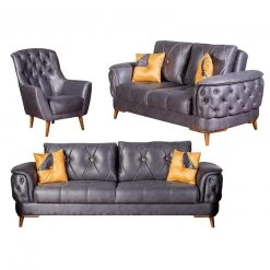 3-teilige Polstergarnitur - anthrazit - Liegefunktion