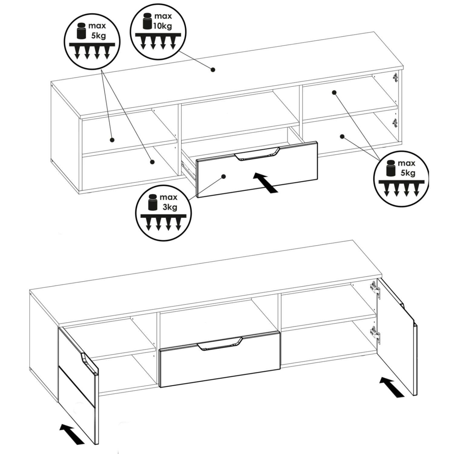 Lowboard HILTON - weiß Hochglanz - 160 cm breit 3 Lowboard HILTON - weiß Hochglanz - 160 cm breit – Bild 3