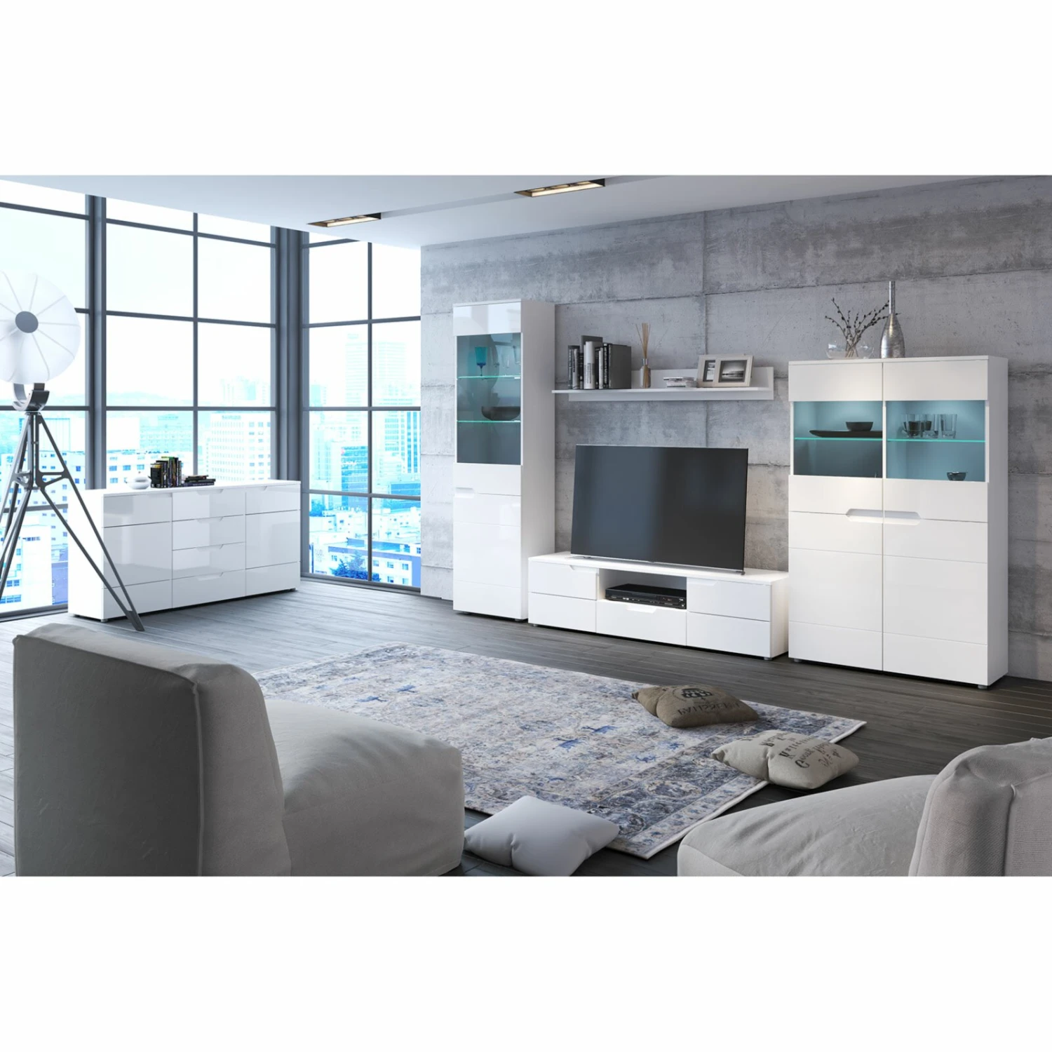 Lowboard HILTON - weiß Hochglanz - 160 cm breit 5 Lowboard HILTON - weiß Hochglanz - 160 cm breit – Bild 5