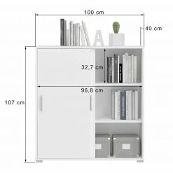 Kommode MOVER - weiß - 2 Schiebetüren - 100x107 cm -Wohnzimmer Verkäufe 1331001400 04 1600Wx1600H
