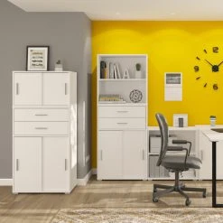 Kommode MOVER - weiß - Schiebetüren und Schubkästen - 68x107 cm -Wohnzimmer Verkäufe 1331001500 05 1600Wx1600H