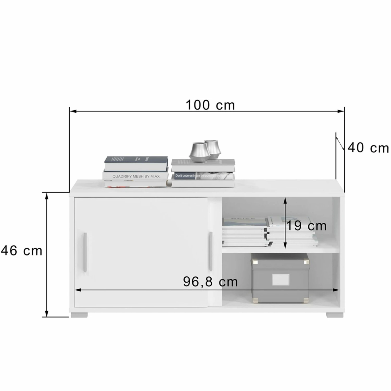 Kommode MOVER - weiß - 2 Schiebetüren - 100x46 cm 4 Kommode MOVER - weiß - 2 Schiebetüren - 100x46 cm – Bild 4