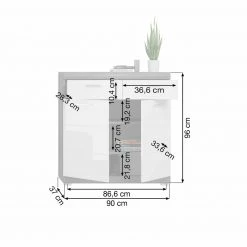 Garderobenkommode SCOUT - Rauchsilber - weiß Hochglanz - 90 cm -Wohnzimmer Verkäufe 1331002500 03 1600Wx1600H