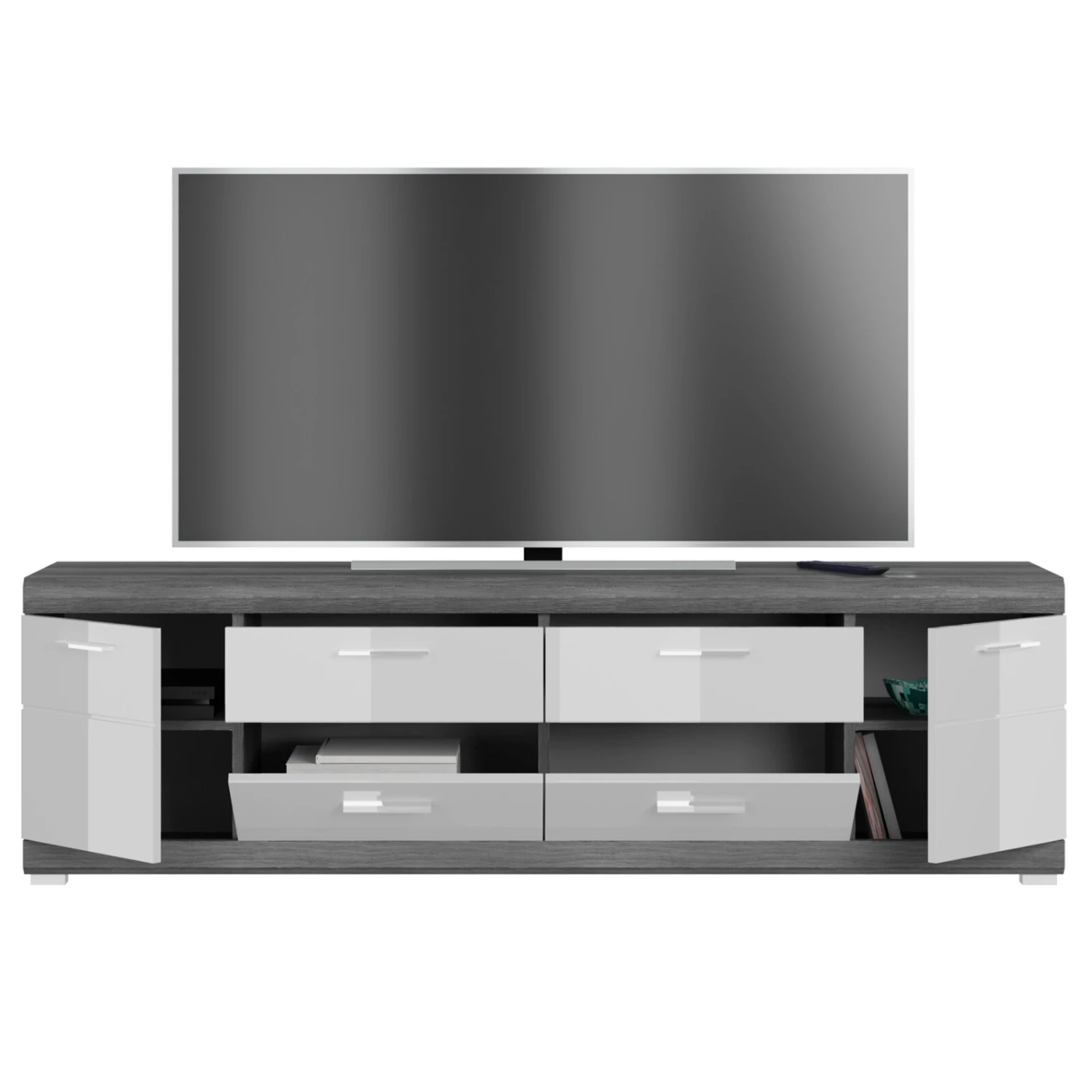 Lowboard SCOUT - Rauchsilber - weiß Hochglanz - 180 cm 3 Lowboard SCOUT - Rauchsilber - weiß Hochglanz - 180 cm – Bild 3