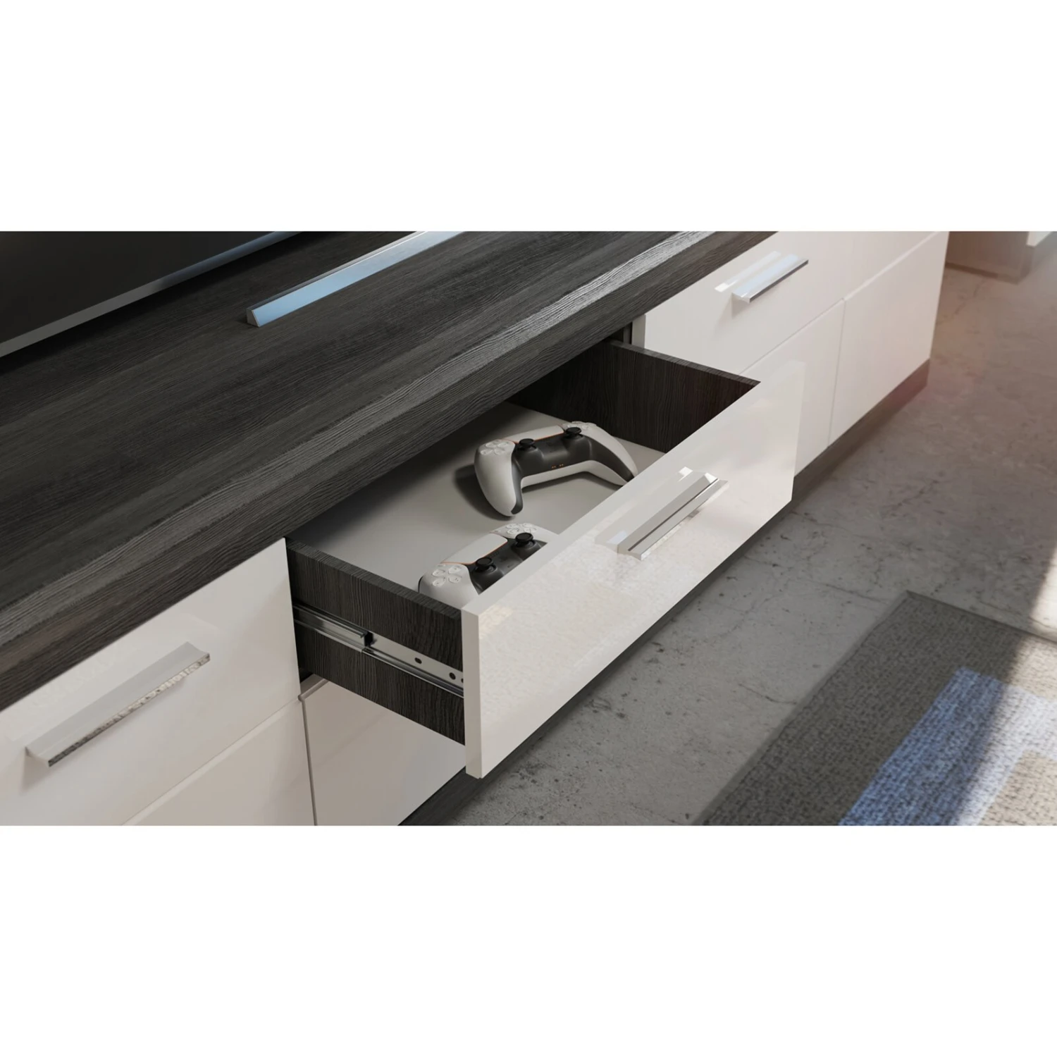 Lowboard SCOUT - Rauchsilber - weiß Hochglanz - 180 cm 4 Lowboard SCOUT - Rauchsilber - weiß Hochglanz - 180 cm – Bild 4