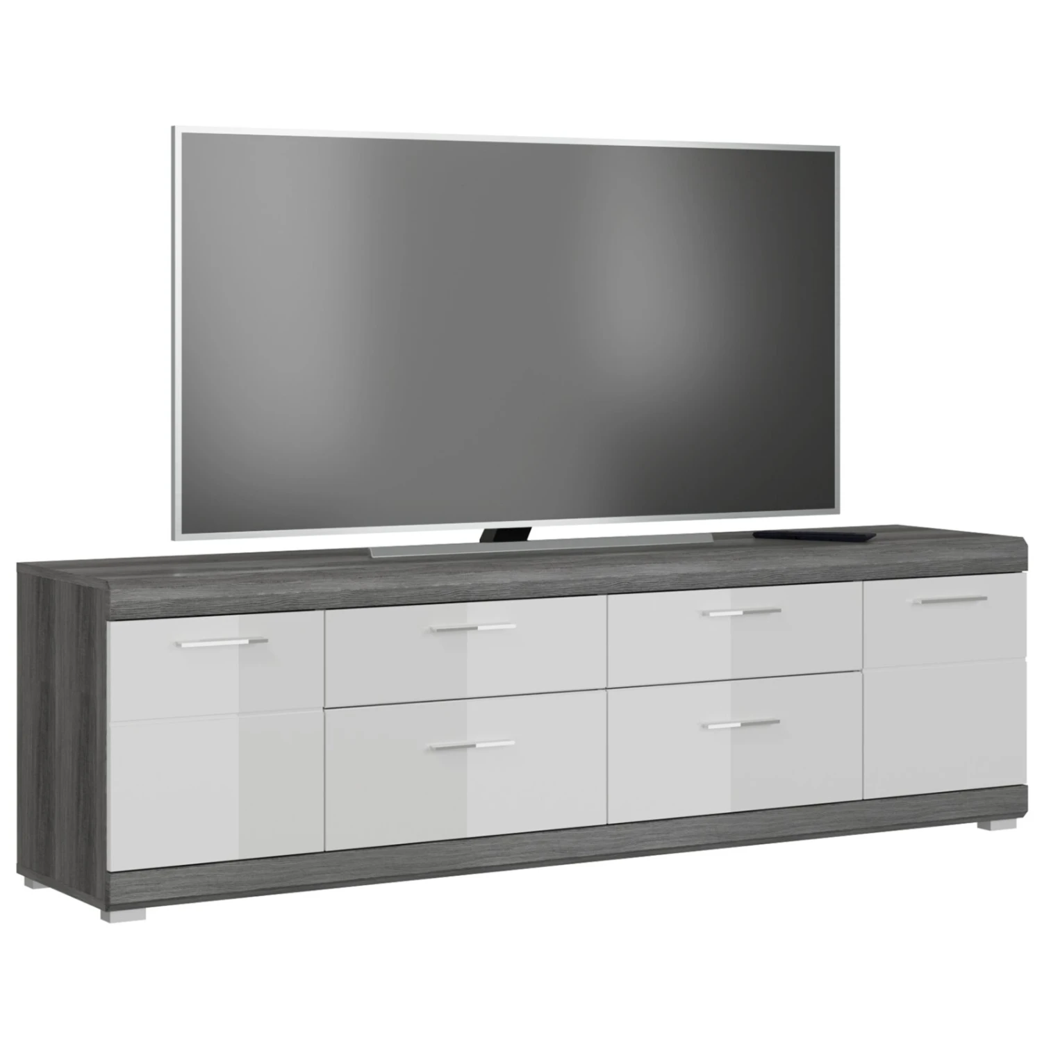 Lowboard SCOUT - Rauchsilber - weiß Hochglanz - 180 cm 1 Lowboard SCOUT - Rauchsilber - weiß Hochglanz - 180 cm