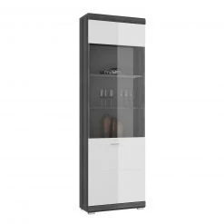 Standvitrine SCOUT - Rauchsilber - weiß Hochglanz - 184 cm hoch