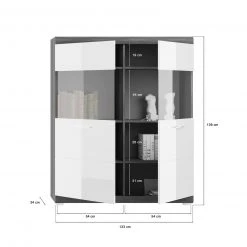 Highboardvitrine SCOUT - Rauchsilber - weiß Hochglanz - 114 cm breit -Wohnzimmer Verkäufe 1331004900 04 1600Wx1600H