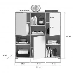 Highboard JESPER - weiß-Eiche - 3 Türen - 121 cm 11 Highboard JESPER - weiß-Eiche - 3 Türen - 121 cm -Wohnzimmer Verkäufe 1331006600 04 1600Wx1600H