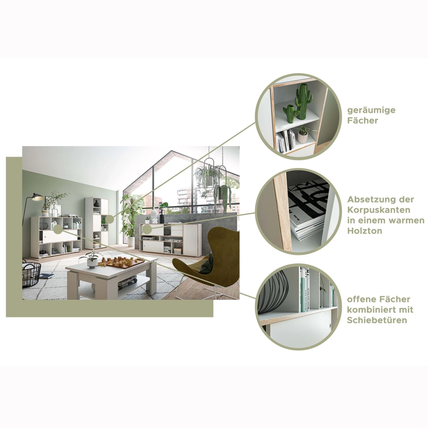 Highboard JESPER - weiß-Eiche - 3 Türen - 121 cm 6 Highboard JESPER - weiß-Eiche - 3 Türen - 121 cm – Bild 6