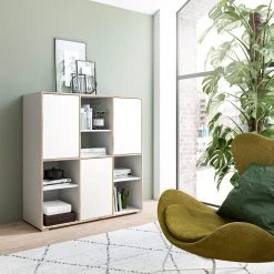 Highboard JESPER - weiß-Eiche - 3 Türen - 121 cm 14 Highboard JESPER - weiß-Eiche - 3 Türen - 121 cm -Wohnzimmer Verkäufe 1331006600 07 1600Wx1600H