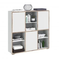 Highboard JESPER - weiß-Eiche - 3 Türen - 121 cm