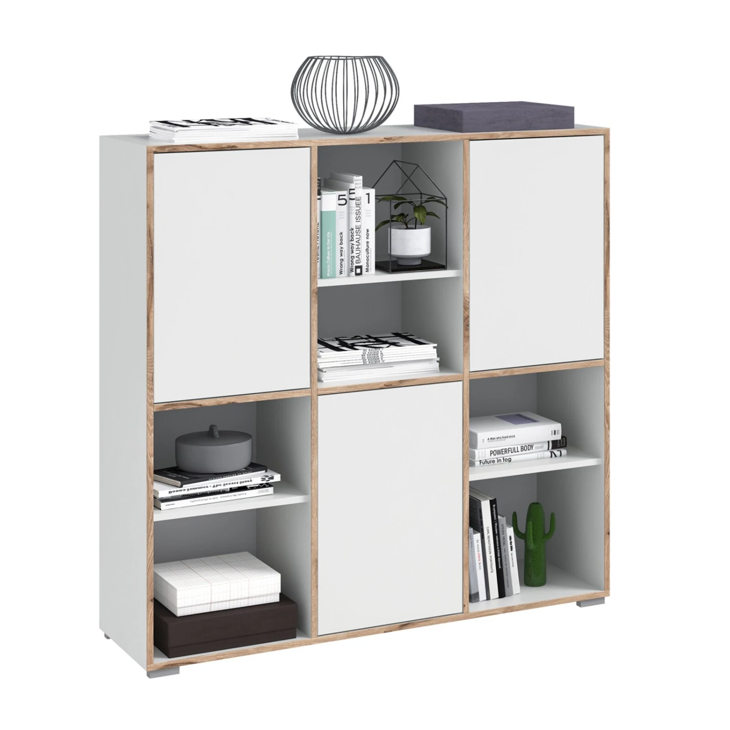 Highboard JESPER - weiß-Eiche - 3 Türen - 121 cm 1 Highboard JESPER - weiß-Eiche - 3 Türen - 121 cm