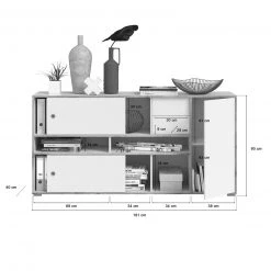 Kommode JESPER - weiß-Eiche - 2 Schiebetüren - 181 cm -Wohnzimmer Verkäufe 1331006700 04 1600Wx1600H