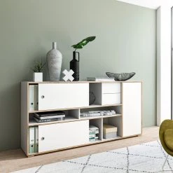 Kommode JESPER - weiß-Eiche - 2 Schiebetüren - 181 cm -Wohnzimmer Verkäufe 1331006700 05 1600Wx1600H