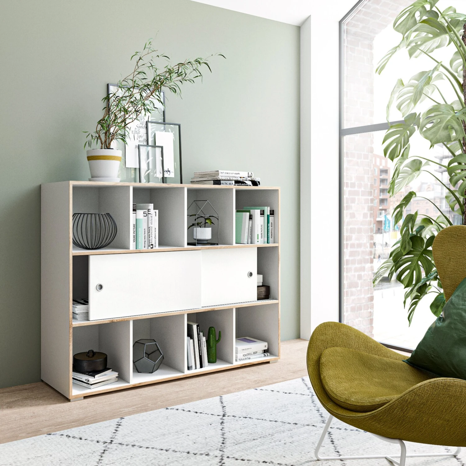 Kommode JESPER - weiß-Eiche - 8 offene Fächer - 141 cm 6 Kommode JESPER - weiß-Eiche - 8 offene Fächer - 141 cm – Bild 6