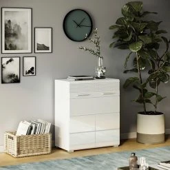 Kommode LINUS - weiß Hochglanz-weiß - 2 Türen - 70 cm -Wohnzimmer Verkäufe 1331007400 05 1600Wx1600H