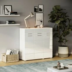 Kommode LINUS - weiß Hochglanz-weiß - 3 Schubkästen - 105 cm -Wohnzimmer Verkäufe 1331007600 06 1600Wx1600H