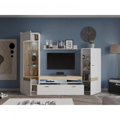 Wohnwand EGO - weiß - Sonoma Eiche - 260 cm -Wohnzimmer Verkäufe 1331007800 05 1600Wx1600H