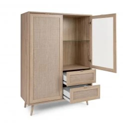 Highboardvitrine BALI - Sonoma Eiche-Rafia geflecht - 101 cm breit -Wohnzimmer Verkäufe 1332003100 03 1600Wx1600H