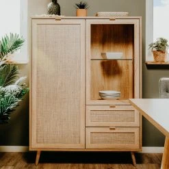 Highboardvitrine BALI - Sonoma Eiche-Rafia geflecht - 101 cm breit -Wohnzimmer Verkäufe 1332003100 10 1600Wx1600H