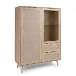 Highboardvitrine BALI - Sonoma Eiche-Rafia geflecht - 101 cm breit