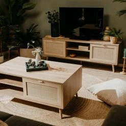 Lowboard BALI - Sonoma Eiche-Rafia geflecht - 150 cm breit -Wohnzimmer Verkäufe 1332003200 11 1600Wx1600H