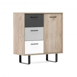 Kommode ORLANDO - Grey Craft Oak-Farbmix - 3 Schubkästen - 80 cm