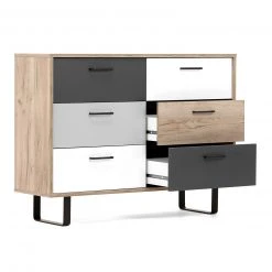Kommode ORLANDO - Grey Craft Oak-Farbmix - 6 Schubkästen - 118 cm -Wohnzimmer Verkäufe 1332004300 03 1600Wx1600H