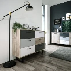 Kommode ORLANDO - Grey Craft Oak-Farbmix - 6 Schubkästen - 118 cm -Wohnzimmer Verkäufe 1332004300 05 1600Wx1600H