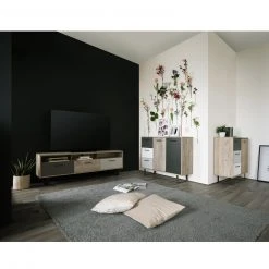 Lowboard ORLANDO - Grey Craft Oak-Farbmix - 3 offene Fächer - 160 cm -Wohnzimmer Verkäufe 1332004600 07 1600Wx1600H