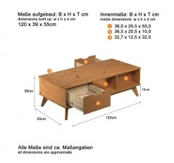 Couchtisch - honigfarben - Kiefer massiv - 120 cm breit 9 Couchtisch - honigfarben - Kiefer massiv - 120 cm breit -Wohnzimmer Verkäufe 1335000100 05 1600Wx1600H