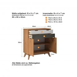Kommode - honigfarben - Kiefer massiv - 80 cm breit -Wohnzimmer Verkäufe 1335000400 05 1600Wx1600H