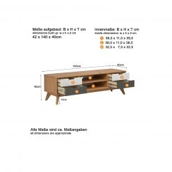 Lowboard - honigfarben - Kiefer massiv - 140 cm breit -Wohnzimmer Verkäufe 1335000600 06 1600Wx1600H