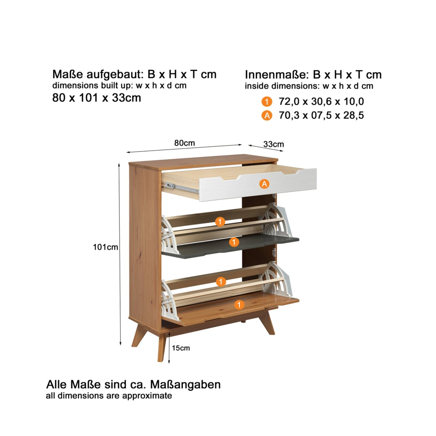 Schuhkipper - honigfarben - Kiefer massiv - 80 cm breit 5 Schuhkipper - honigfarben - Kiefer massiv - 80 cm breit – Bild 5
