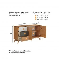 Sideboard - honigfarben - Kiefer massiv - 140 cm breit -Wohnzimmer Verkäufe 1335000900 06 1600Wx1600H