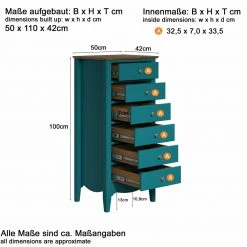 Kommode LISSABON - blau-braun - teilmassiv - 110 cm -Wohnzimmer Verkäufe 1335001101 04 1600Wx1600H