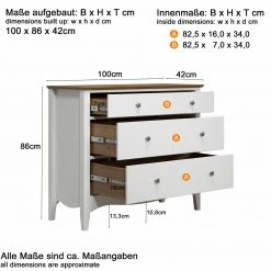 Kommode LISSABON - weiß-braun - teilmassiv - 100 cm -Wohnzimmer Verkäufe 1335001200 04 1600Wx1600H