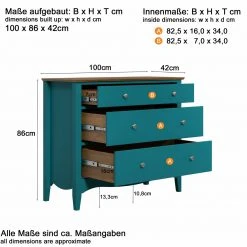 Kommode LISSABON - blau-braun - teilmassiv - 100 cm -Wohnzimmer Verkäufe 1335001201 04 1600Wx1600H