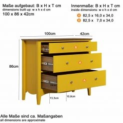 Kommode LISSABON - gelb-braun - teilmassiv - 100 cm -Wohnzimmer Verkäufe 1335001202 04 1600Wx1600H