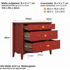 Kommode LISSABON - rot-braun - teilmassiv - 100 cm -Wohnzimmer Verkäufe 1335001203 04 1600Wx1600H