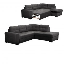 Ecksofa - mud - Ottomane rechts - Staukasten und Liegefunktion