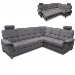 Ecksofa - grau - mit Kopfstützen - mit Funktionen - Ottomane rechts