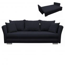 Schlafsofa - schwarz - Geflecht - mit Staukasten