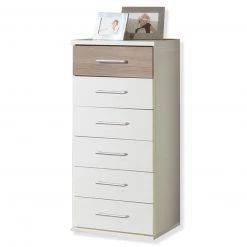 Schubkastenkommode - Alpinweiß-Eiche sägerau