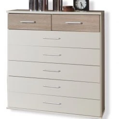 Schubkastenkommode - Alpinweiß-Eiche sägerau