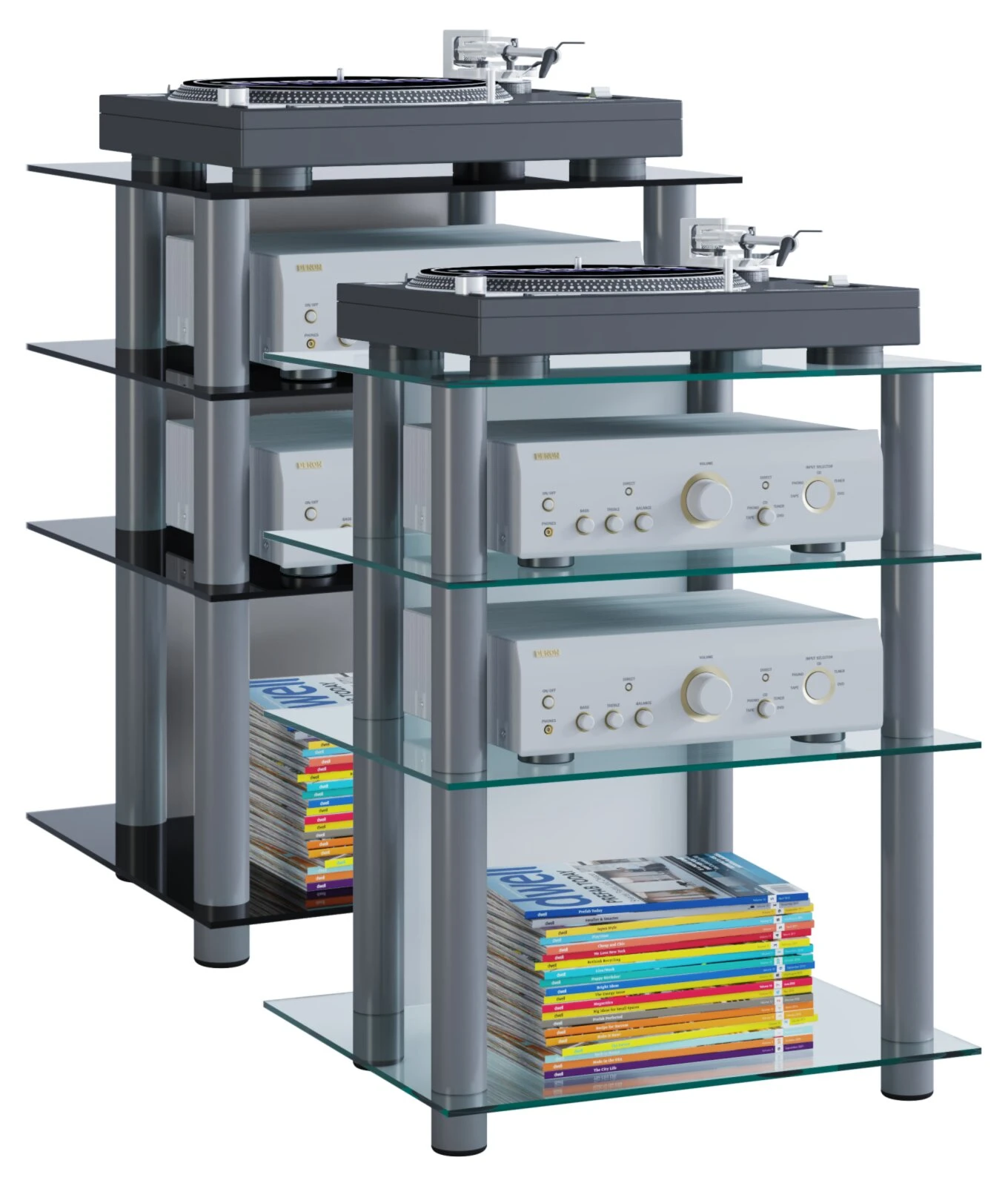 TV-Rack - silber-klar - 4 Glasböden - 59 cm breit 2 TV-Rack - silber-klar - 4 Glasböden - 59 cm breit – Bild 2